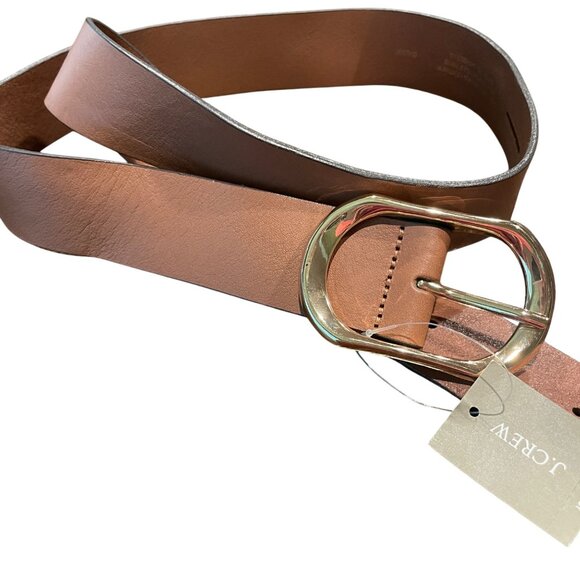 NWT Flawed J.Crew Women's XL Oval Buckle Belt Italian Leather Rich Toffee Brown - Picture 2 of 16